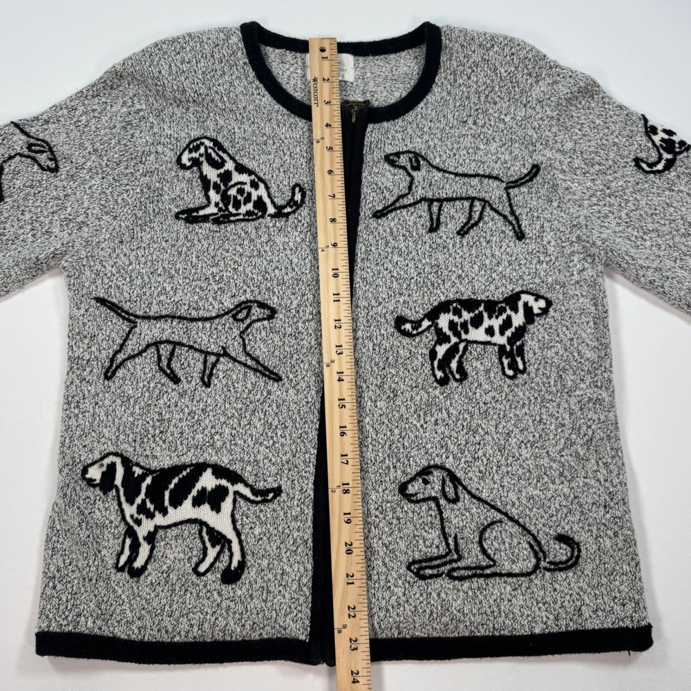 Christopher & Banks Dog Embroidered Zip Cardigan Grey Marled Knit Bone Pull L - Picture 9 of 10